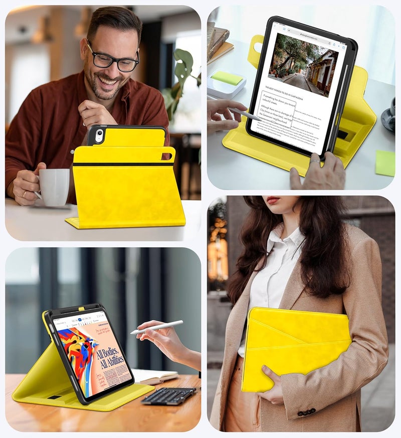 DTTO for iPad A16 Case, iPad 11th / 10th Generation Case (2025/2022), 360 Degree Rotating Premium Leather Folio Stand Cover with Pencil Holder, Yellow - Image 5